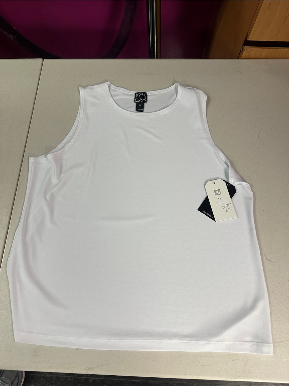 Clara Sun Woo White Sleeveless Crewneck Tank NWT 1XL